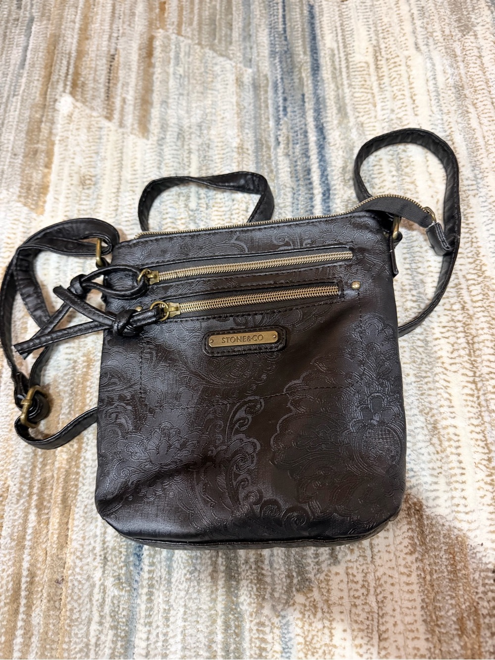 Stone & Co. Dark Brown Paisley Embossed Crossbody Bag